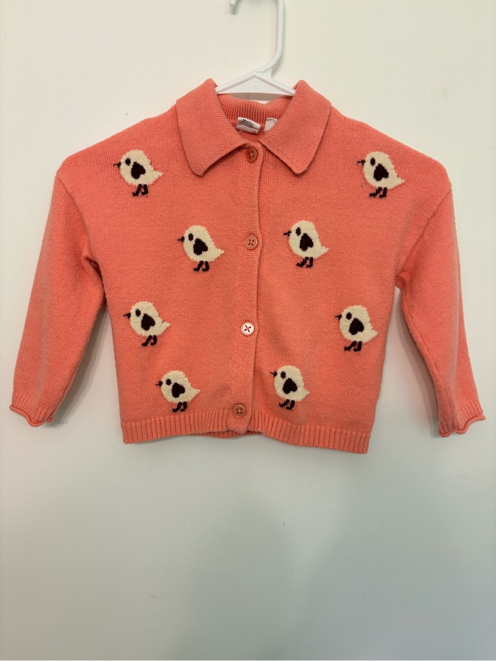 Deux Par Deux Girls 2T Viscose Blend Bird Print Cardigan Sweater Peach Coral